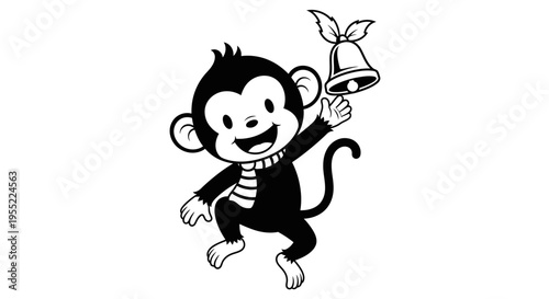 Monkey Holding Bell Cartoon Character.