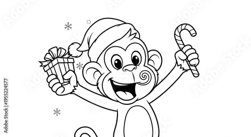 Monkey holding candy and cupcake smiling.