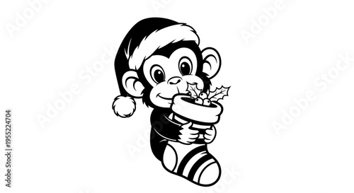 Monkey in Santa Hat Eating Cookies.