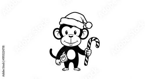 Monkey in Santa Hat Holding Candy 1.