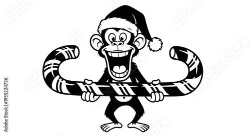 Monkey in Santa hat holding candy 2.