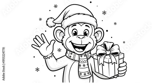 Monkey in Santa hat holding gift 4.