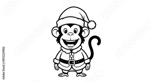 Monkey wearing Santa hat and outfit.
