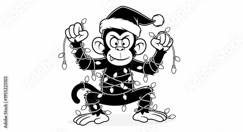 Monkey Wearing Santa Hat Playing.