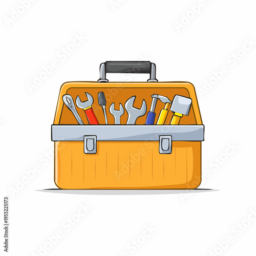 Cartoon toolbox with essential repair tools illustration