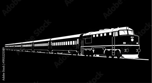 Vintage Diesel Express Passenger Train Silhouette on Black Background