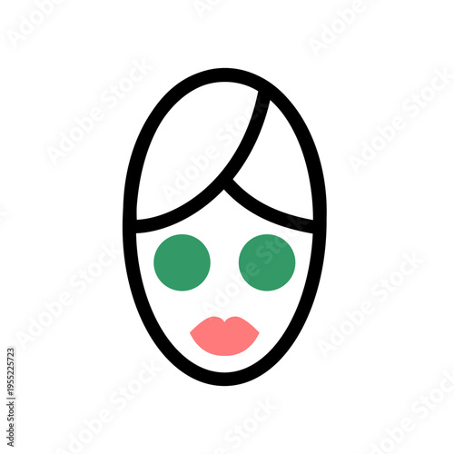 Simple design of a face with green eyes and pink lips spa treatment eye mask