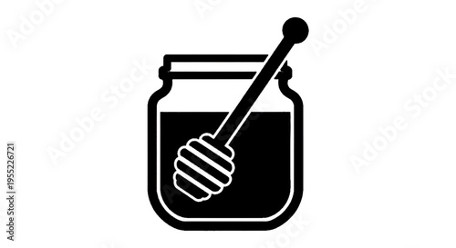 Vector illustration of honey jar with wooden dipper icon
