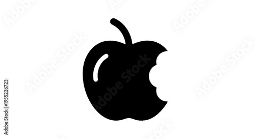 Vector illustration of black silhouette icon of a bitten apple with a stem