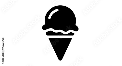 Vector illustration of black silhouette icon of a single scoop ice cream cone