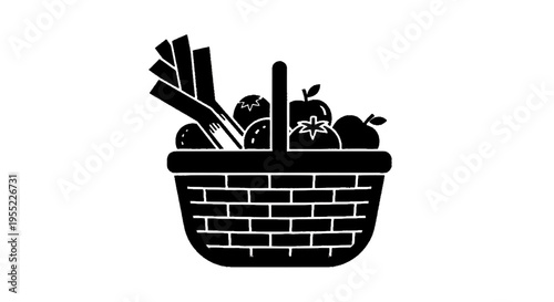 Vector illustration of vector illustration of a basket filled with fresh vegetables and fruits