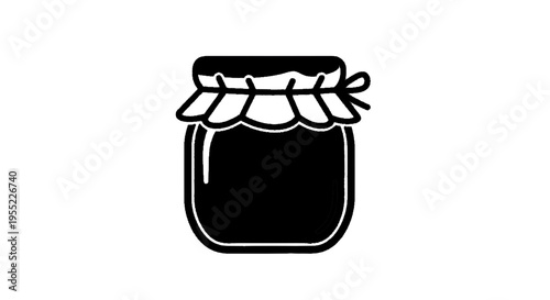 Vector illustration of icon of a glass jar with a fabric cover and a ribbon