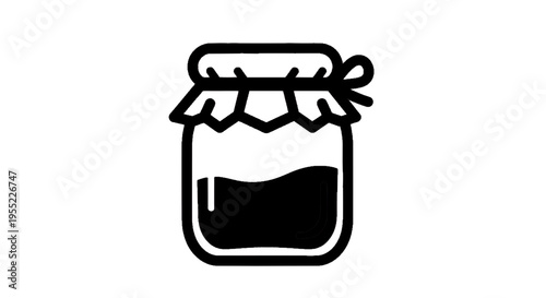 Vector illustration of icon of a glass jar with jam or honey covered with a fabric lid