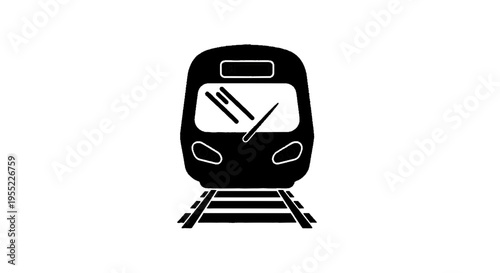 Vector illustration of icon of a modern commuter train front view on tracks