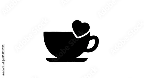 Vector illustration of black silhouette of a coffee cup with a heart shape