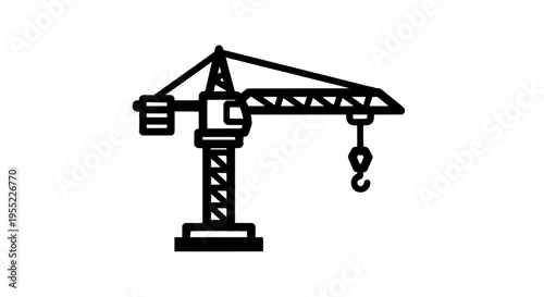 Vector illustration of construction crane icon, heavy machinery for building and lifting