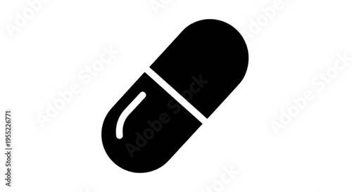Vector illustration of black icon of a medical capsule pill