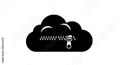 Vector illustration of cloud icon with a zipper, concept of secure cloud storage and data privacy