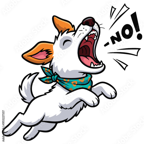 Dog Illustration of a Cute Jack Russell Terrier Puppy Barking Loudly and Emphatically Saying No with a Speech Bubble Graphic