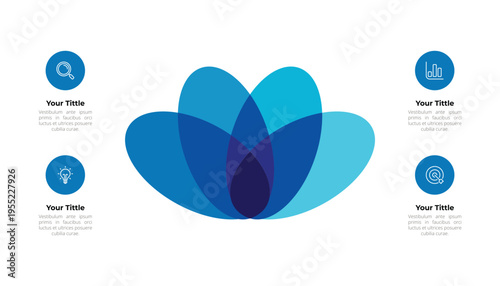 Blue Overlapping Oval Venn Diagram Infographic With 4 Step and  Icons