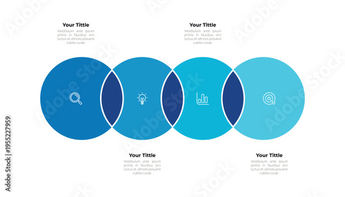 Four Circle Venn Diagram Infographic Template With Business Icons