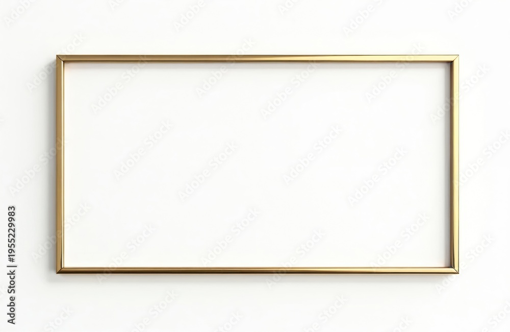 Fototapeta premium Thin gold rectangular picture frame isolated on clean white background. Minimalist empty border for art or photo display. Simple elegant design element for various graphic needs.
