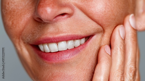 Close up of smiling woman with healthy white teeth and smooth skin representing dental care and beauty concept