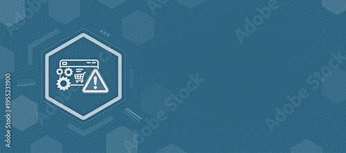 E-commerce system error and online shopping warning sign icon on blue background with copy space for technology and business vector illustration