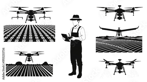Smart Agriculture Concept Farmer Utilizing Drones for Efficient Crop Monitoring and Management