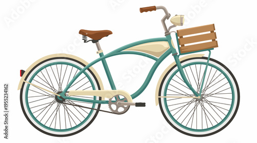 This stylish vintage bicycle features a sleek design with a wooden basket, evoking a sense of nostalgia and charm, ideal for leisurely rides in a sunny atmosphere.