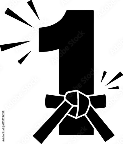 Vector number one icon with karate belt