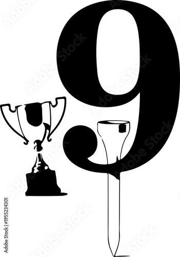 Vector illustration of trophy and number nine