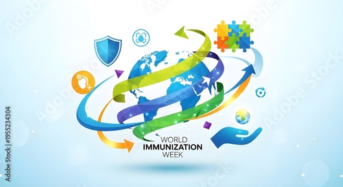 A conceptual illustration representing global health and awareness for world immunization week