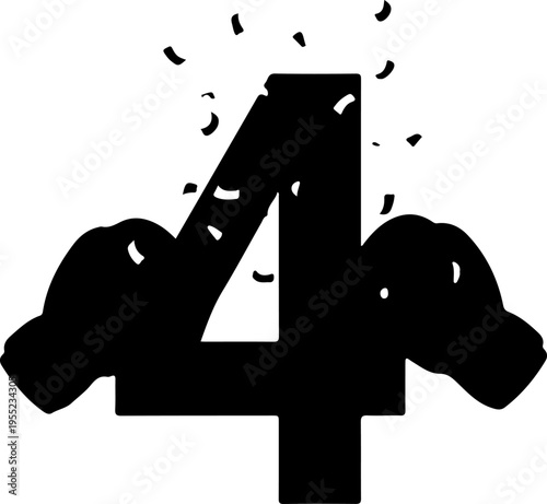 Vector number 4 icon with confetti