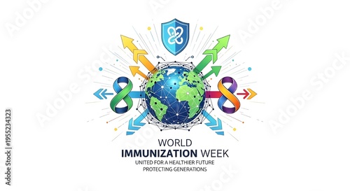 A conceptual illustration promoting world immunization week for a healthier future for all people