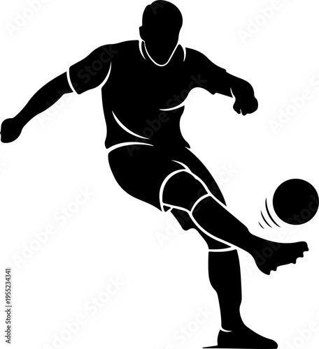 Black silhouette of a soccer player kicking a ball vector