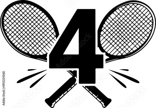 Vector illustration of 2 black tennis rackets with number 4