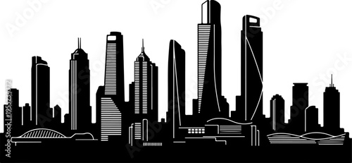 Black city skyline vector illustration, urban landscape silhouette
