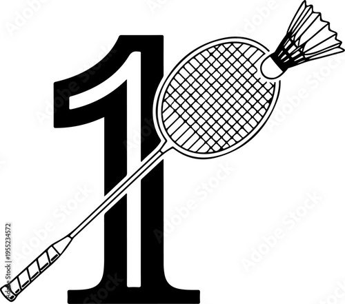 Vector badminton racket and shuttlecock number 1 icon