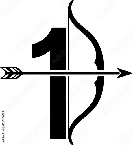 Vector illustration of number 1 with bow and arrow