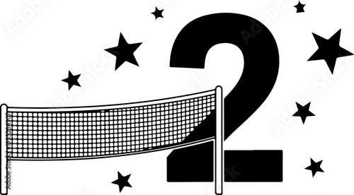 Vector illustration of volleyball net with number 2 and stars