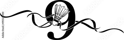 Vector badminton shuttlecock icon with ribbon