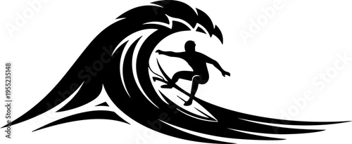Vector surfing icon, black silhouette on white background