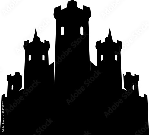 Vector castle silhouette, medieval fortress icon
