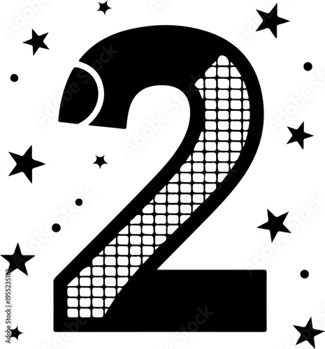 Black number 2 icon with starry background vector