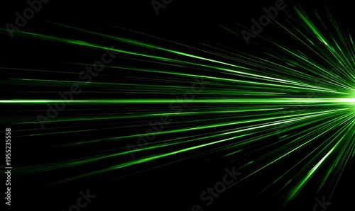 Green light burst emanating from a point, with streaking beams against black