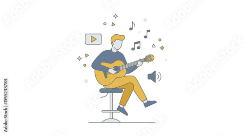 Man Playing Guitar Online and Creating Music Content