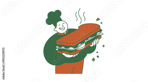 Happy Chef Holding a Large, Delicious Sandwich with Fresh Ingredients