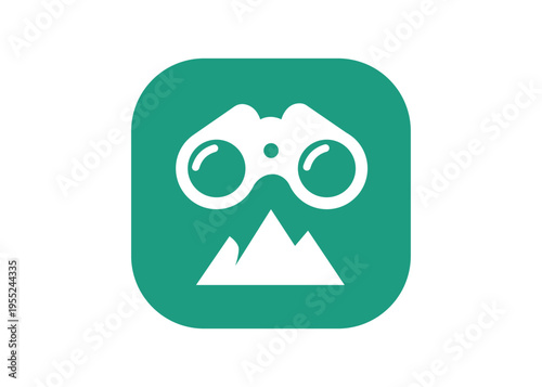 Travel exploration and adventure binoculars icon with mountain view