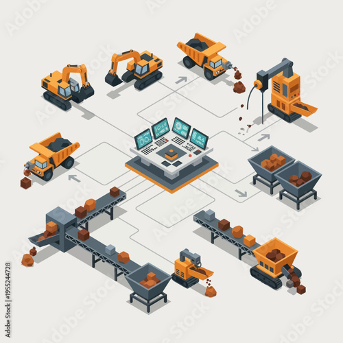 Tableau sur toile Isometric Mining Operation Controlled by Centralized System.